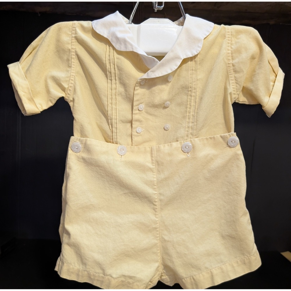 Vintage 1940s 1950s Baby Boy Buster Bobby Suit Yellow Romper Scovill Grippers